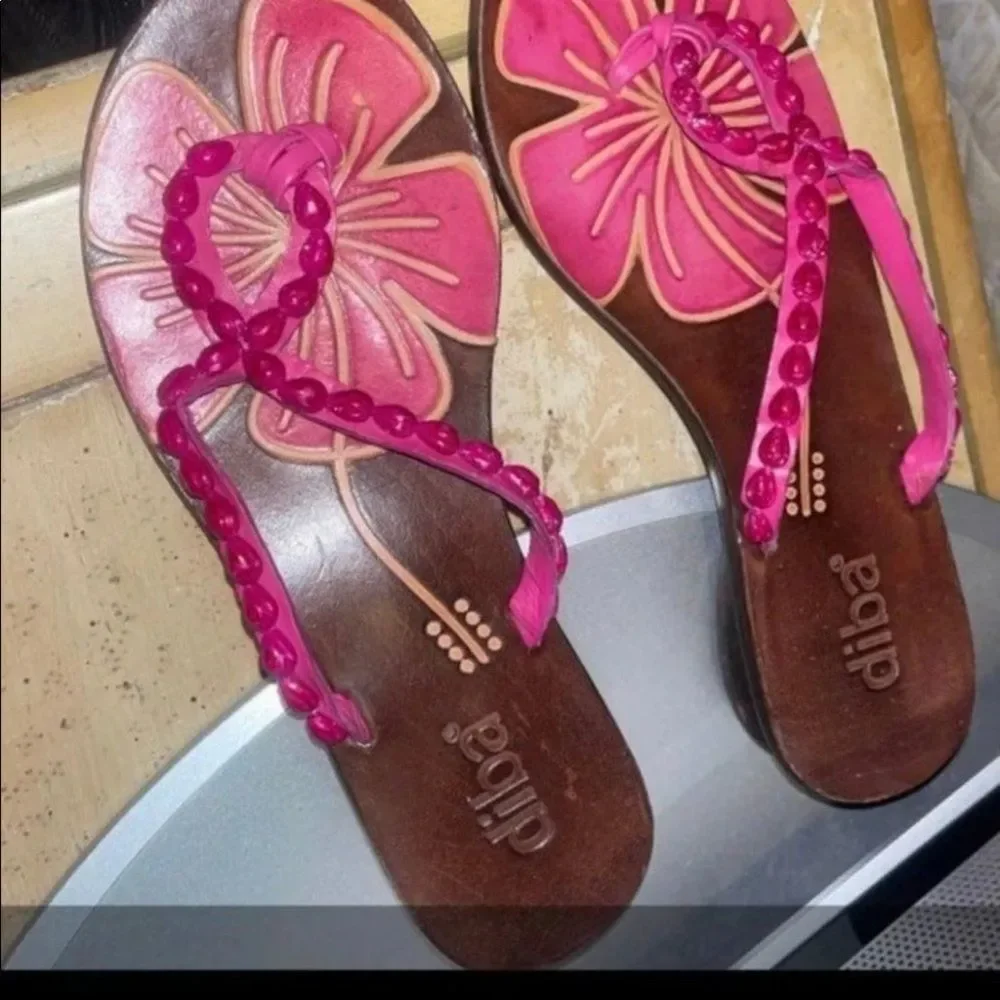 Bundle 2 pair Diba Beaded Leather Buckle Loop Toe Thong Sandals Flats Flip Flop - Picture 3 of 6